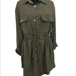 Sophie & Trey drawstring Olive green shirt dress - $15